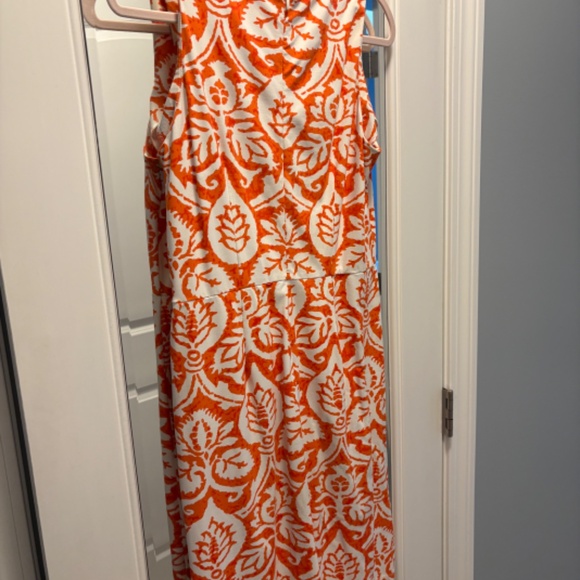 J. McLaughlin Sleeveless Sheath Dress in Orange Print - Size M - Picture 3 of 4